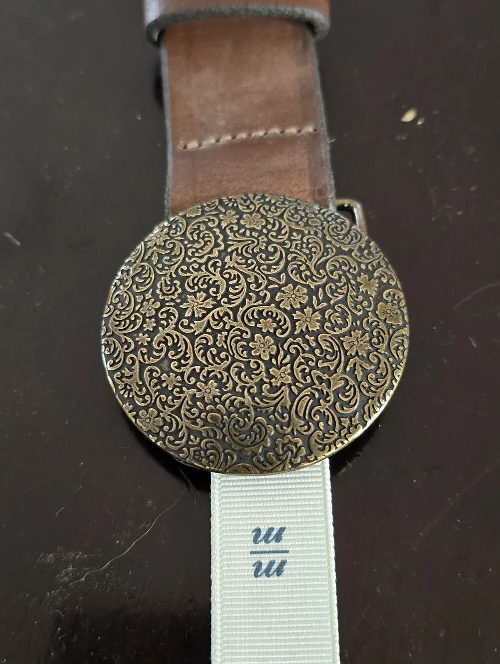 American Eagle Brown Leather Belt with Ornate Gold Buckle